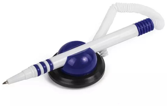 Ручка шариковая настольная Brauberg "Стенд-пен", синяя, пружинка, корпус белый/синий, линия письма 0,5 мм