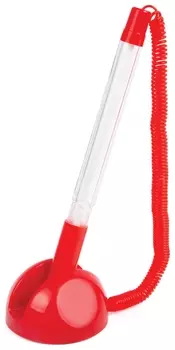 Ручка шариковая настольная Brauberg "Стенд-пен", синяя, пружинка, корпус красный, линия письма 0,5 мм, 141349