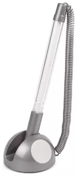 Ручка шариковая настольная Brauberg "Стенд-пен", синяя, пружинка, корпус серебристый, линия письма 0,5 мм