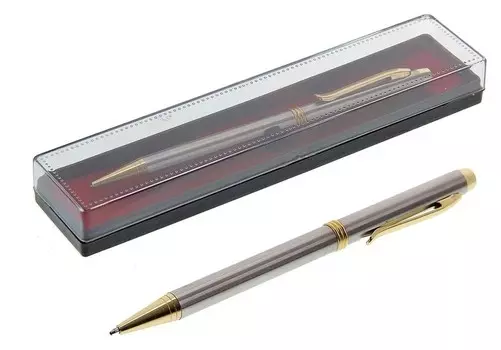Ручка шариковая, подарочная, в пластиковом футляре, поворотная, «Эксперт», серая с золотистыми вставками