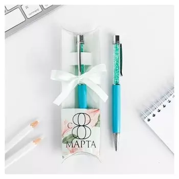 Ручка шейкер подарочная "С 8 марта", металл, голобуй футляр