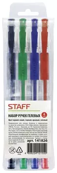 Ручки гелевые с грипом Staff, набор 4 шт., ассорти, узел 0,5 мм, линия письма 0,35 мм