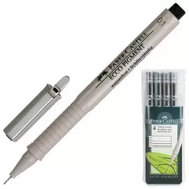Ручки капиллярные Faber-castell, набор 4 шт., "Ecco Pigment", черные, линия письма: 0,1/0,3/0,5/0,7 мм