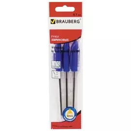 Ручки шариковые масляные Brauberg, набор 3 шт., синие, "Rite-oil", узел 0,7 мм, линия письма 0,35 мм