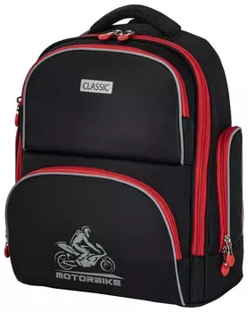 Рюкзак Brauberg Classic, легкий каркас, премиум материал, "Motorbike", черный, 37x32х21 см, 270583