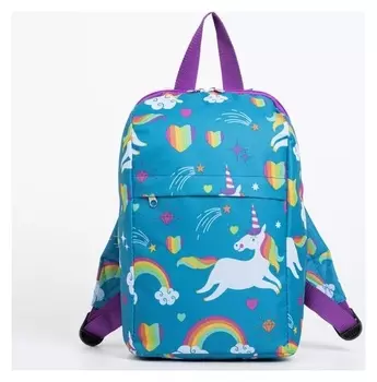 Рюкзак детский, отдел на молнии, 2 наружных кармана, цвет голубой, «Единорог»