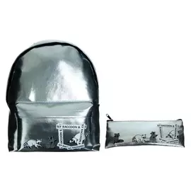 Рюкзак молодёжный 38*30*11 дев + пенал-косметичка голография "Енотик"