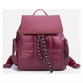 Рюкзак стёганый, отдел на шнурке, 3 наружных кармана, цвет бордовый