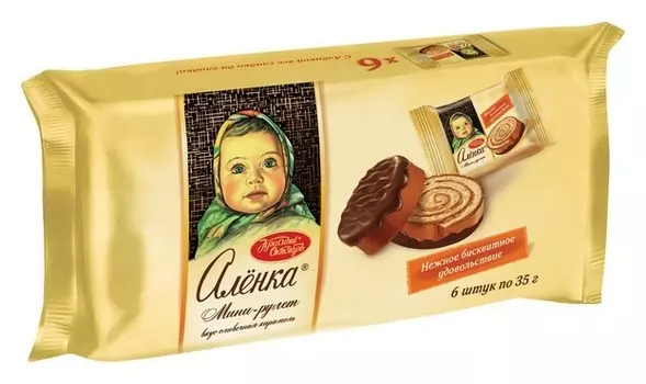 Рулет бисквитный аленка сливочная карамель 6шт 35г мини