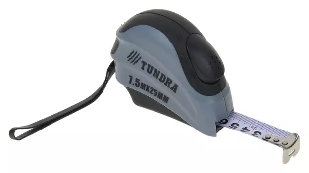 Рулетка, двухкомпонентный корпус, цвет серый, автостоп, 7.5 м х 25 мм