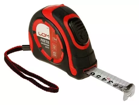 Рулетка Lom, двухкомпонентный корпус, автостоп, 7.5 м х 25 мм