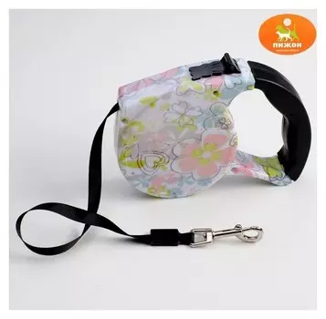 Рулетка с поводком-лентой, резиновая ручка, 5 м, вес до 15 кг, цветочная расцветка