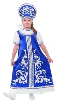 Русский костюм для девочки: платье с кокеткой, кокошник, р-р 68, рост 134-140 см, цвет синий