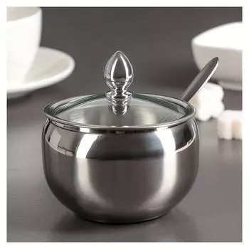 Сахарница с крышкой и ложкой 250 мл, 8,5×10 см