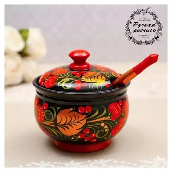 Сахарница, с ложкой, 10×9 см, хохлома