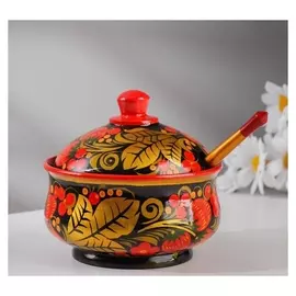 Сахарница с ложкой, 12х11 см, хохлома