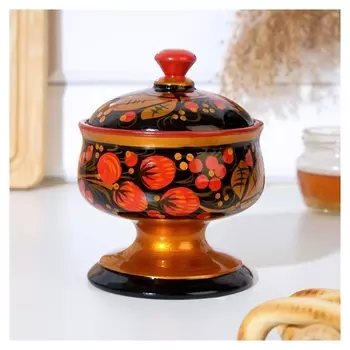 Сахарница «Ягодка» на ножке, 12×9 см, хохлома