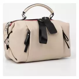 Саквояж, 2 отдела на молниях, длинный ремень, цвет бежевый