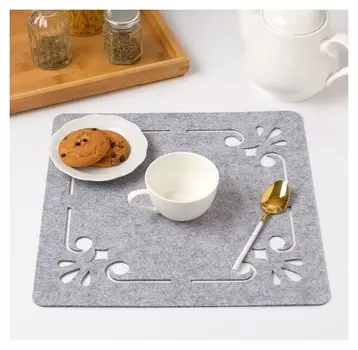 Салфетка декоративная доляна"Классика" цвет серый,30х30 см, 100% п/э, фетр