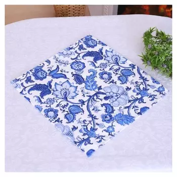 Салфетка для кухни 32х32 см "Узор", синий, рогожка, хл 100%