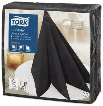 Салфетки бумажные нетканые сервировочные TORK "LinStyle Premium", 39х39 см, 50 шт., чёрные
