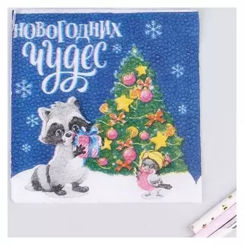 Салфетки бумажные однослойные "Новогодних чудес", 24х24 см, набор 20 шт.