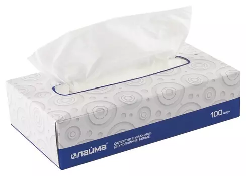 Салфетки косметические "Лайма", 2-слойные, 100 штук, 20х20 см, белые