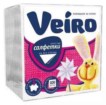 Салфетки Veiro белые, 1-сл.,24х24 см, 100 шт./уп.24б1/100