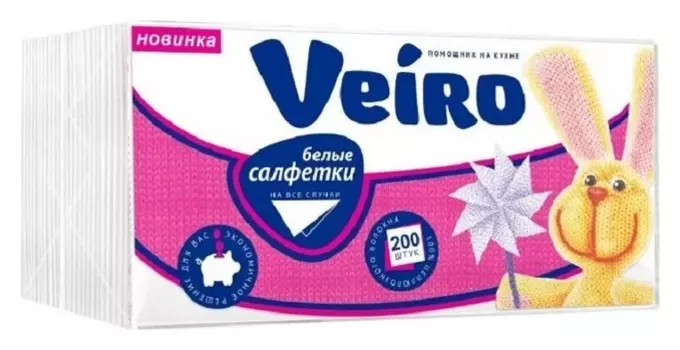 Салфетки Veiro белые, 1-сл.,24х24 см, 200 шт./уп.24б1/200