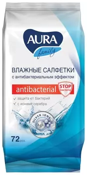 Салфетки влажные, 72 шт., Aura "Family", антибактериальные, для всей семьи, 26065, 7044