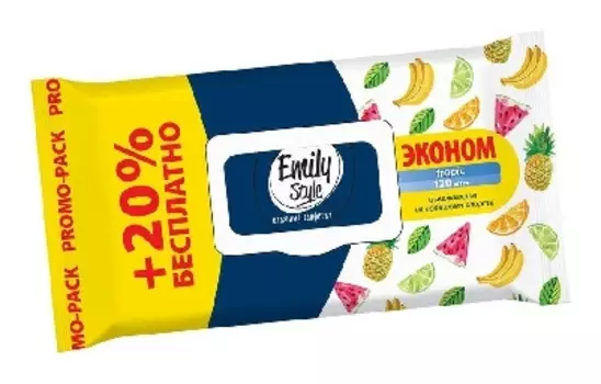 Салфетки влажные Emily Style Tropic 100+20шт/уп. с клапаном