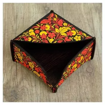 Салфетница деревянная "Хохлома чёрная", цветная