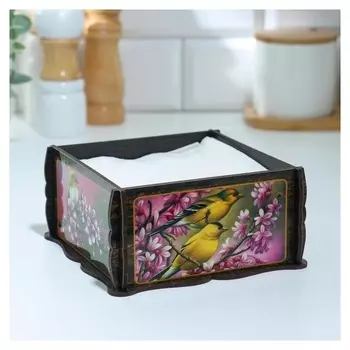 Салфетница квадрат "Весенние птички", 14х14х7,3 см