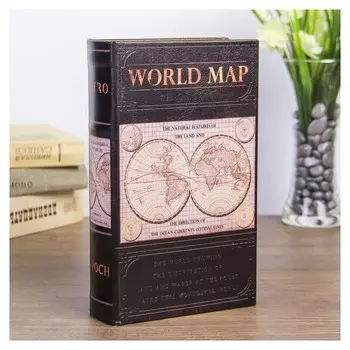 Сейф-книга дерево "Карта мира" кожзам 21х13х5 см