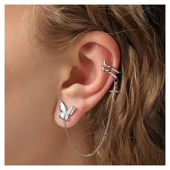 Серьга "Каффа" бабочка летящая, цвет белый в серебре
