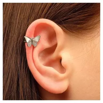 Серьга "Каффа" бабочка перламутровая со стразами, цвет белый в серебре