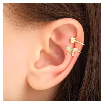 Серьга "Каффа" бант и сердце, цвет белый в золоте