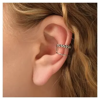 Серьга "Каффа" две линии с бусиками, цвет серебро