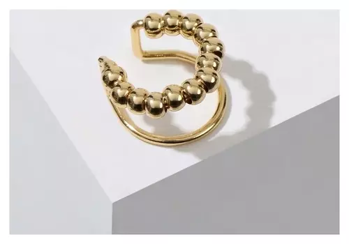 Серьга "Каффа" две линии с бусиками, цвет золото