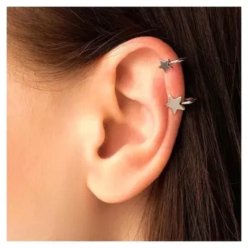 Серьга "Каффа" две звезды, петелька, цвет серебро