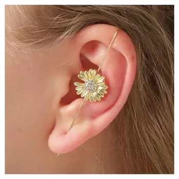 Серьга "Каффа" подсолнух, цвет белый в золоте