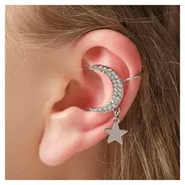 Серьга "Каффа" полумесяц со звездой, цвет чёрно-белый в серебре