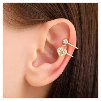 Серьга "Каффа" сердце со стразом, цвет белый в золоте