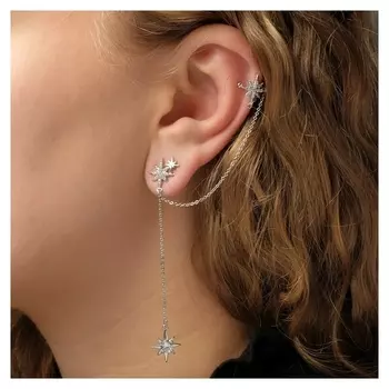 Серьга "Каффа" северная звезда, цвет белый в серебре