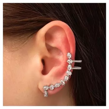 Серьга "Каффа" стразы крупные с подвеской, цвет белый в серебре