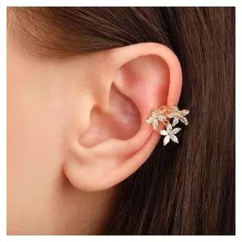 Серьга "Каффа" три цветка, цвет белый в золоте