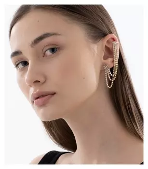 Серьга "Каффа" висячие нити, цвет белый в золоте