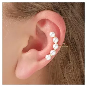 Серьга "Каффа" жемчужная нить, цвет белый в золоте