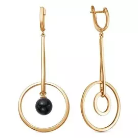 Серьги "Агат чёрный" асимметрия, круги, позолота