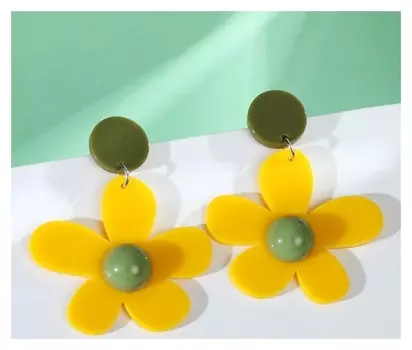 Серьги акрил "Цветы" весна, цвет жёлто-зелёный